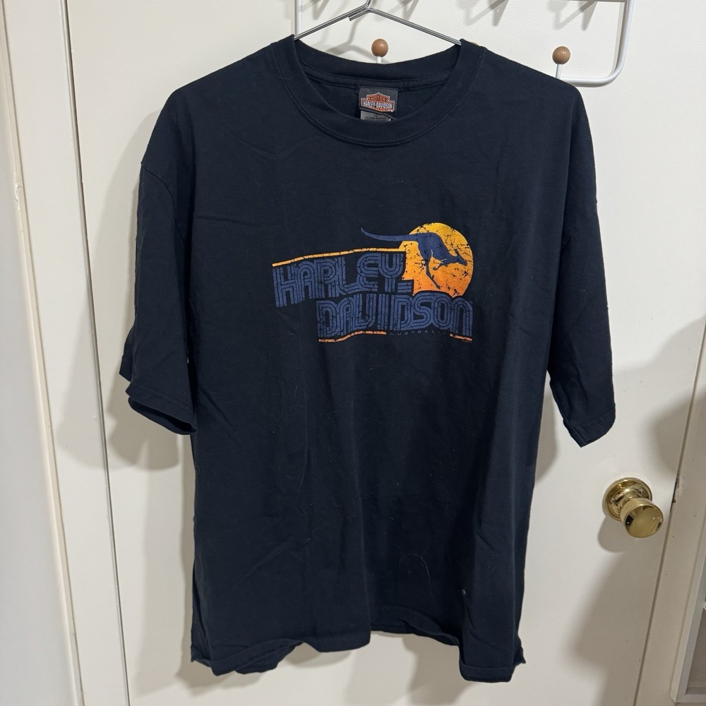 Vintage Harley Davidson Motorcycle Australia Kangaroo T Shirt Black Size XL
